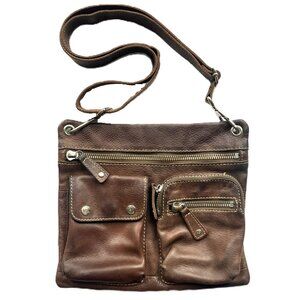 Fossil Explorer Brown Pebbled Leather Crossbody/Shoulder Bag Multi Zip Pockets
